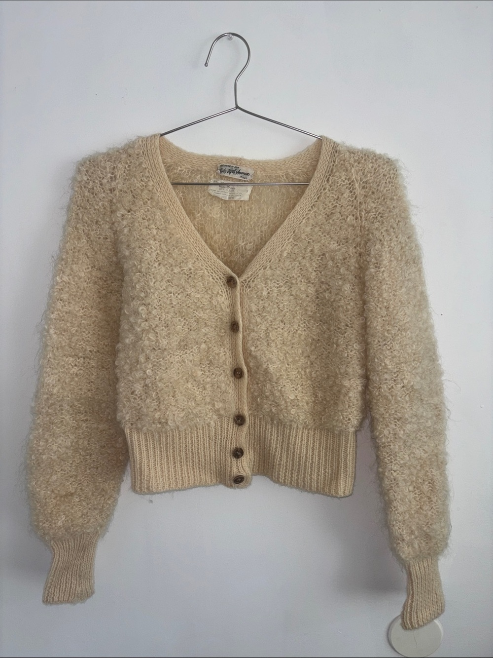 Saks Fifth Avenue Butter Yellow Fuzzy V-Neck Button Cardigan